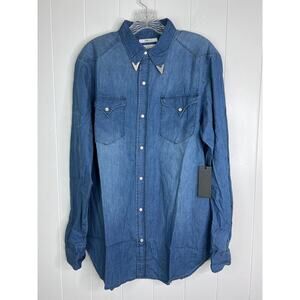 One Teaspoon Men's Django Western Shirt in Blue‎ Ivy Size Large NWT
